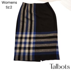 Talbots Black & Blue Plaid Pencil Skirt Size 2 Excellent Used Condition